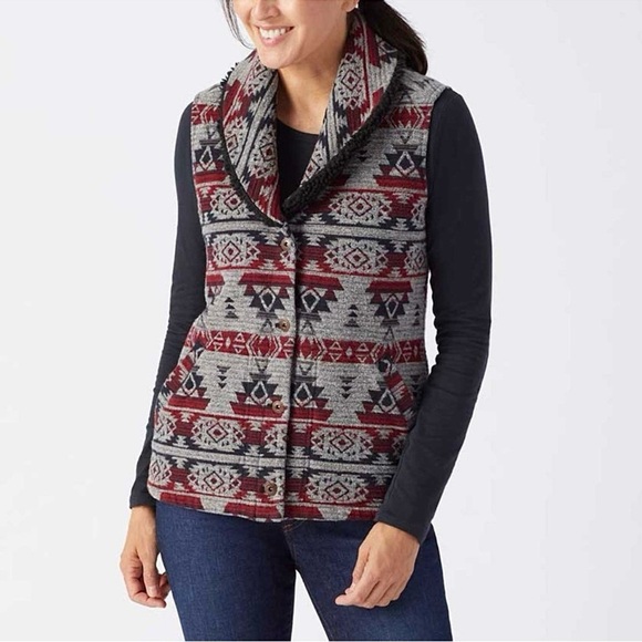 Duluth Trading Co Sherpa Festivest Aztec Vest Women’s Size M Gray Southwestern - Picture 9 of 9